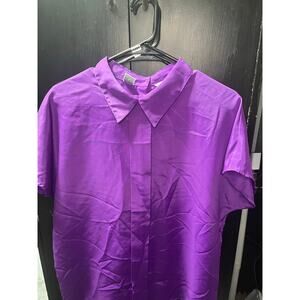 Vintage 80s Sheridan Square Purple Blouse Short Sleeve Button Back